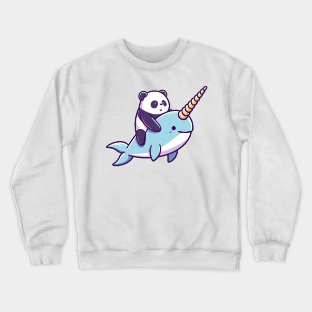 cute panda riding narwhal Crewneck Sweatshirt by fikriamrullah